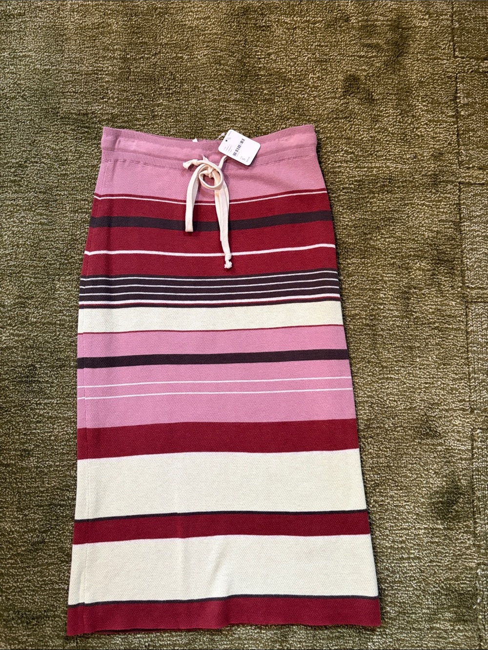 Free People Striped Pink and Red Knit Midi Skirt